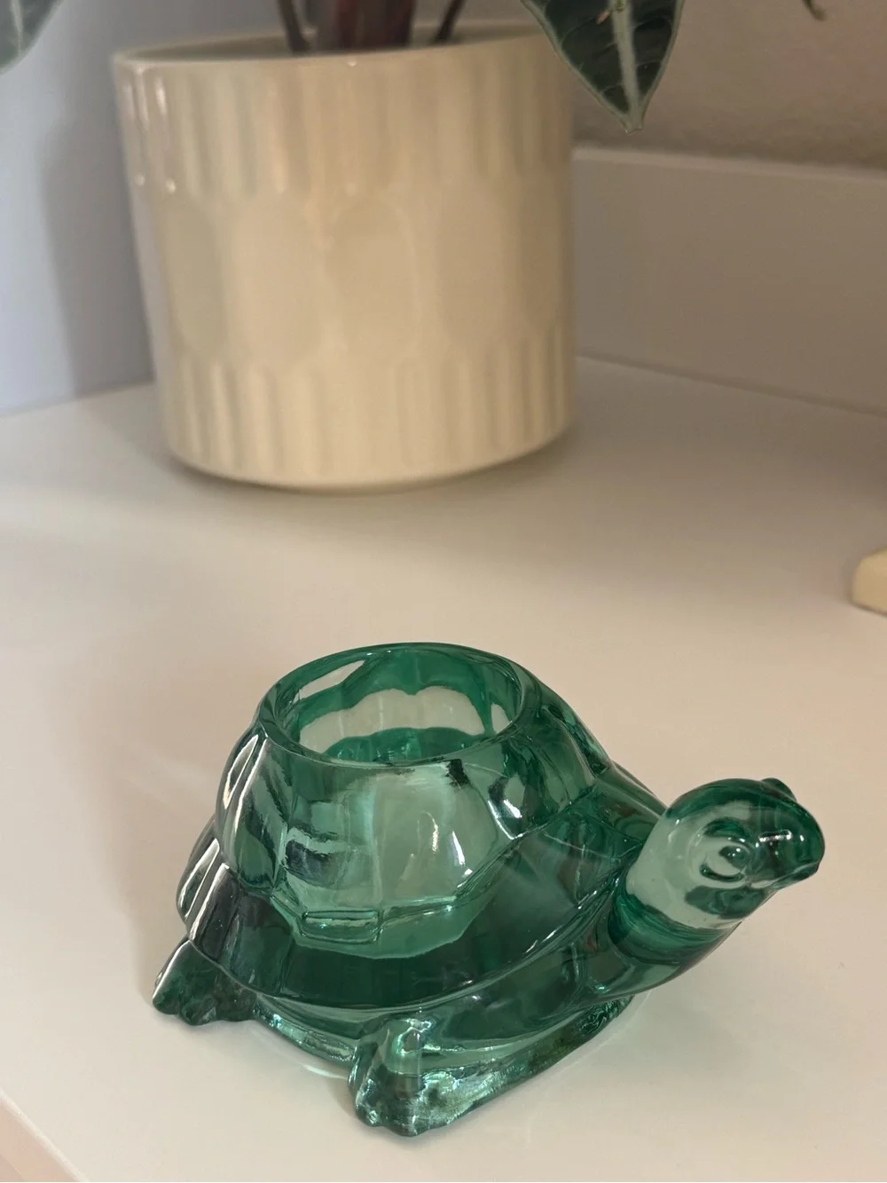 Green Glass Turtle Decorative Accent Candle Holder